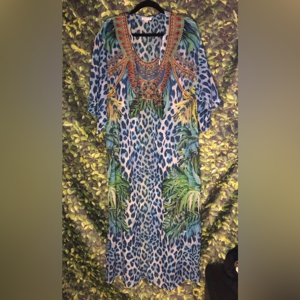 Vibrant Blue Animal Print Kaftan - Picture 8 of 16